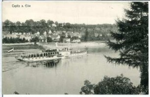 Copitz. Elbe mit Dampfer
