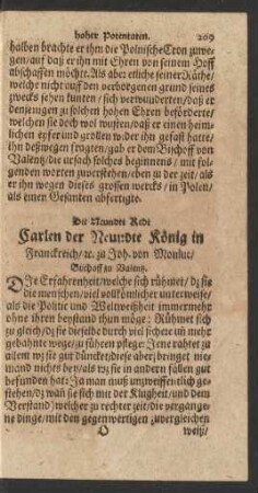 Die Neundte Rede Carlen der Neundte König in Franckreich/ ...