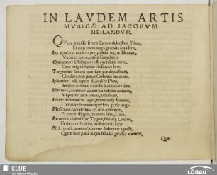 In Lavdem artis musicae ad Iacobvm Meilandvm
