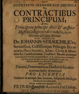 Disputatio Inauguralis Juridica De Contractibus Principum