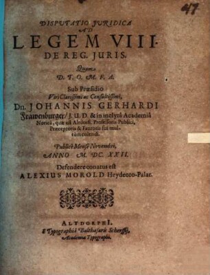 Disp. iur. ad Legem VIII. de reg. iuris