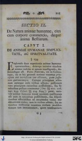 Sectio II. De Natura animae humanae, eius cum corpore commercio, deque anima Bestiarum.