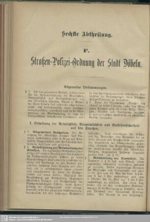 Sechste Abtheilung. Straßen-Polizei-Ordnung der Stadt Döbeln