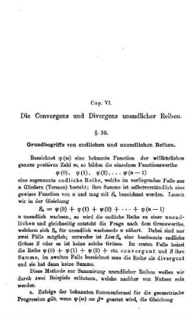 Cap. VI. Die Convergenz und Divergenz unendlicher Reihen.