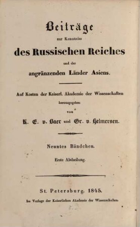 Beiträge zur Kenntnis des Russischen Reiches und der angrenzenden Länder Asiens, 9. 1845