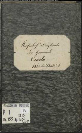 Kirchenbuchduplikat der katholischen Gemeinde Erkeln, Kreis Höxter (GHT 1815-1830) (Gemeinde: Katholische Gemeinde Erkeln)