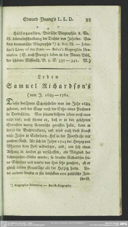 Leben Samuel Richardson's (vom J. 1689-1761.)