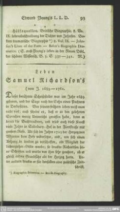 Leben Samuel Richardson's (vom J. 1689-1761.)