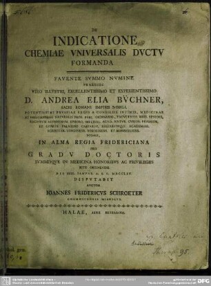 De Indicatione Chemiae Universalis Ductu Formanda