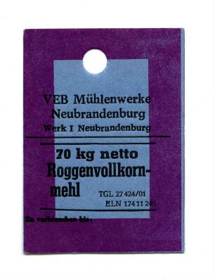 VEB Mühlenwerke Neubrandenburg Roggenvollkornmehl