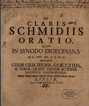 De Claris Schmidiis Oratio