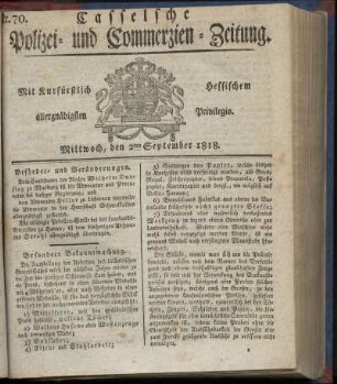 Nr. 70, Mittwoch, den 2ten September 1818