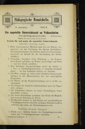¬Die¬ ungeteilte Unterrichtszeit an Volksschulen : (Vormittagsunterricht) ; (Fortsetzung)