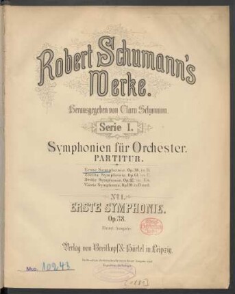 Serie 1, No. 1: Erste Symphonie : op. 38