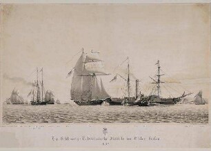 Die Schleswig-Holsteinische Flottille im Kieler Hafen. 1850.