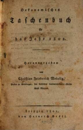 Ökonomisches Taschenbuch aus dem Jahre 1802