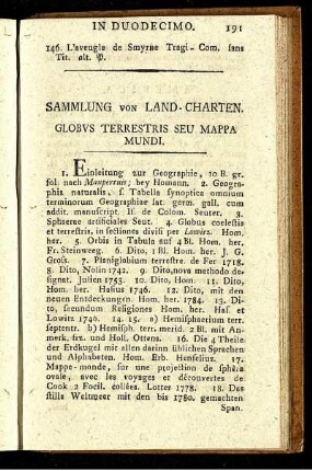 Sammulung von Land-Charten. Globus Terrestris Seu Mappa Mundi.