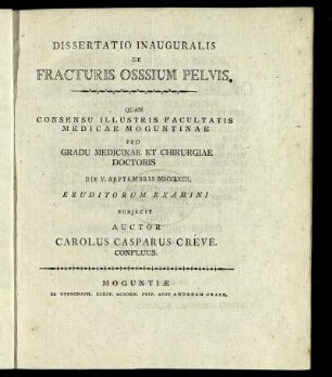 Dissertatio Inauguralis De Fracturis Osssium [!] Pelvis