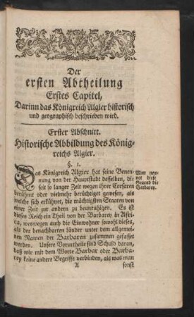 Der ersten Abtheilung Erstes Capitel, Darinn das Königreich Algier historisch und geographisch beschrieben wird