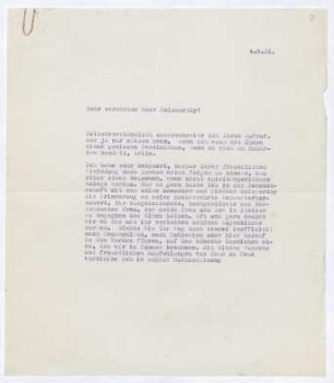 Brief von Gerhart Hauptmann an John Galsworthy
