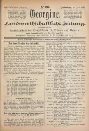 Achtundfünfzigster Jahrgang. No. 26. Insterburg, 26. Juni 1890.