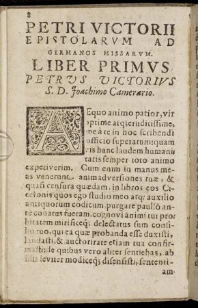 Liber Primus. Petrus Vicrorius S. D. Joachimo Camerario.