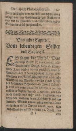 Das achte Capittel. Vom lebendigen Silber und Schwefel