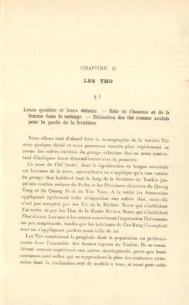 Chapitre II. Les Tho