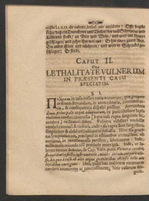 Caput II. De Lethalitate Vulnerum In Praesenti Casu Speciatim.