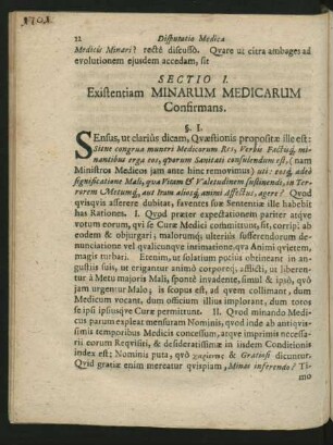 Sectio I. Existentiam Minarum Medicarum Confirmans.