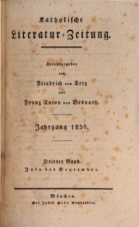 Katholische Literatur-Zeitung, 27,3. 1836 = Juli - Sept.