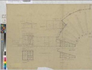Wiederaufbau Bw. Holzwickede Lokschuppen Stand 1-8 und östliche Nebengebäude, Blatt 1: Grundriß und Schnitt, M. 1:100 Hgl, Sknr.: 2, Fanr.: 2, Bunr.: 1