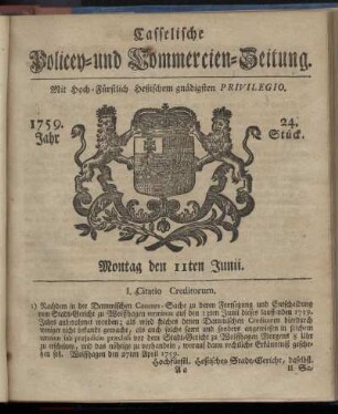 24. Stueck, Montag den 11ten Junii 1759
