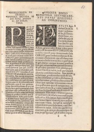 Intelligentia Ex Graeco. Epistola Secunda Beati Pauli Apostoli Ad Corinthios. = Vulgata Editio. Epistola Secunda Beati Pauli Apostoli Ad Corinthios.