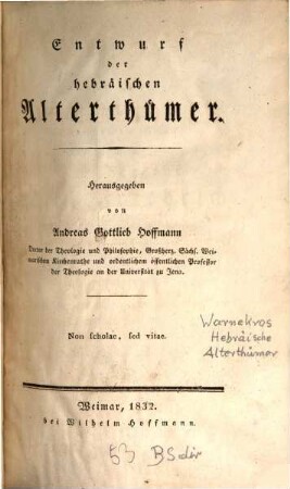 Entwurf der hebräischen Alterthümer
