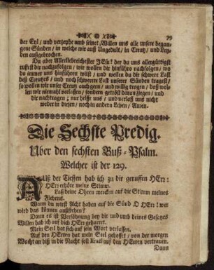 Die Sechste Predig. Uber den sechsten Buß-Psalm. Welcher ist der 129.