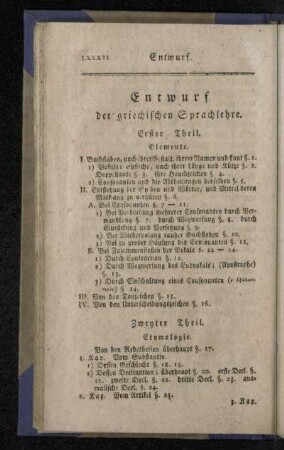 Entwurf der griechischen Sprachlehre.