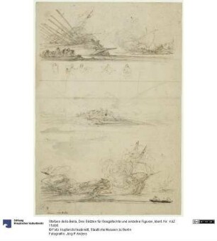 Drei Skizzen für Seegefechte und einzelne Figuren