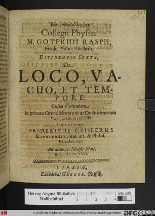 De Loco, Vacuo, Et Tempore