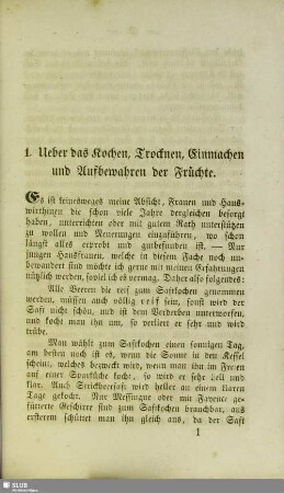 1. Ueber das Kochen, Trocknen, Einmachen und Aufbewahren der Früchte