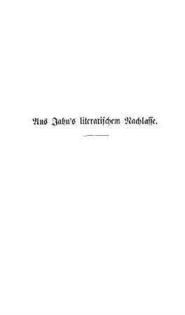 Aus Jahn's literarischem Nachlasse