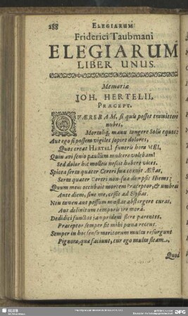 Friderici Taubmani Elegiarum Liber Unus