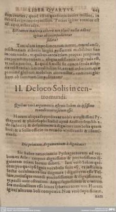 II. De loco Solis in centro mundi.