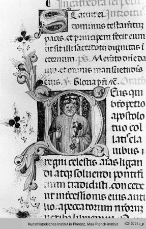Missale Romanum : Textseite mit historisierter Initiale D: Petrus