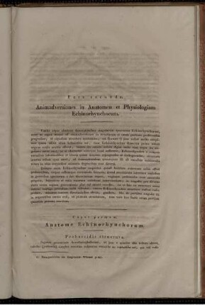 Pars secunda. Animadversiones in Anatomen et Physiologiam Echinorhynchorum.