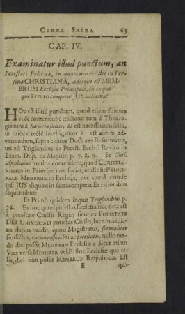 Cap. IV. Examinatur illud punctum
