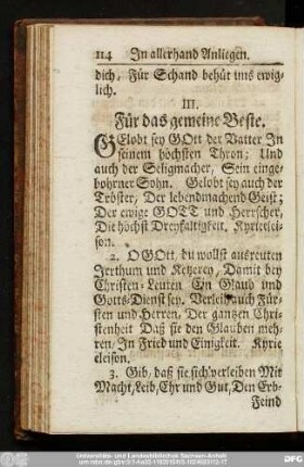 III. Für das gemeine Veste.