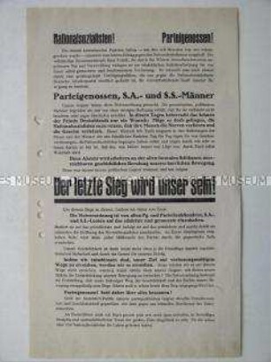 Propagandaflugblatt der NSDAP gegen die Notverordnungen der Brüning-Regierung