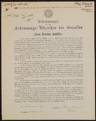 Bestimmungen über das Erkennungs-Abzeichen der Genossen des Freien Deutschen Hochstifts - Franz Knauth