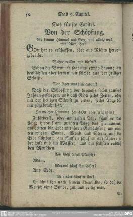 Das fünfte Capitel. Von der Schöpfung